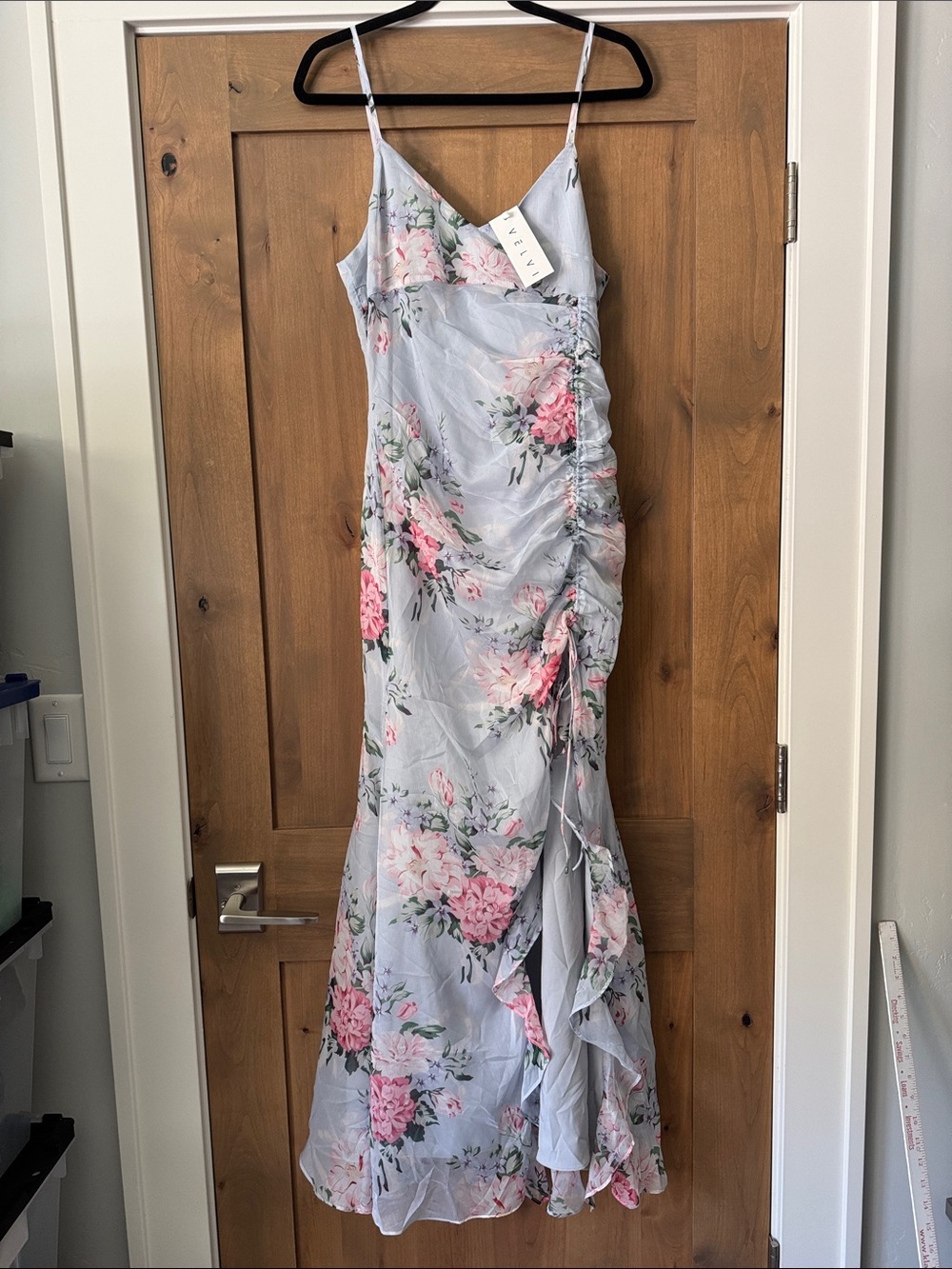 NWT Floral Ruched Maxi Dress Womens M 90’s Y2K whimsy Fairy Mermaid Wedding